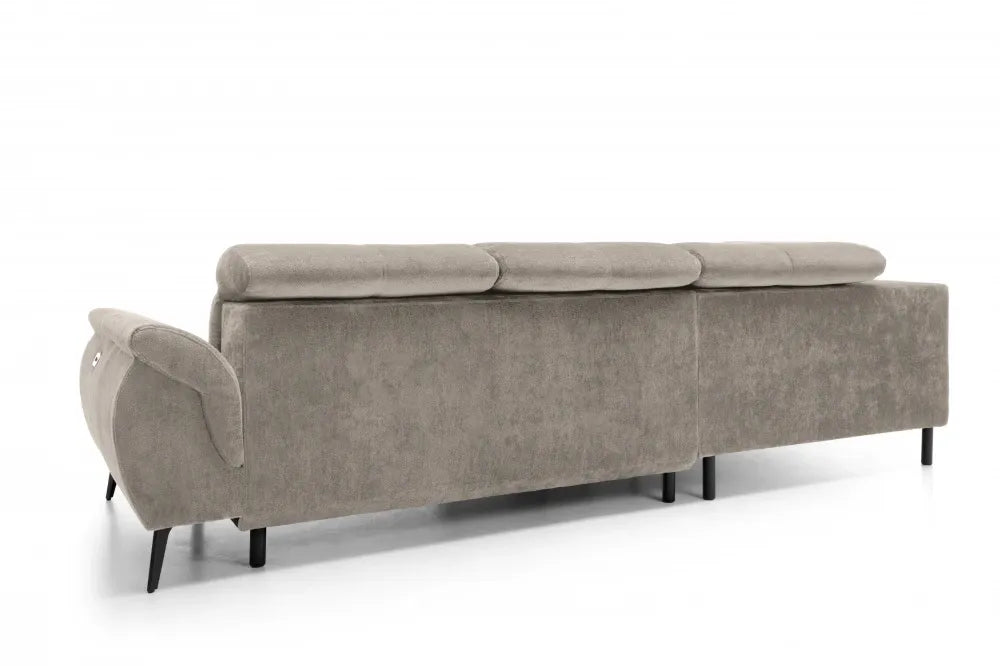 Coltar extensibil electric tapitat cu Chenille Bej cu lada depozitare Genova II