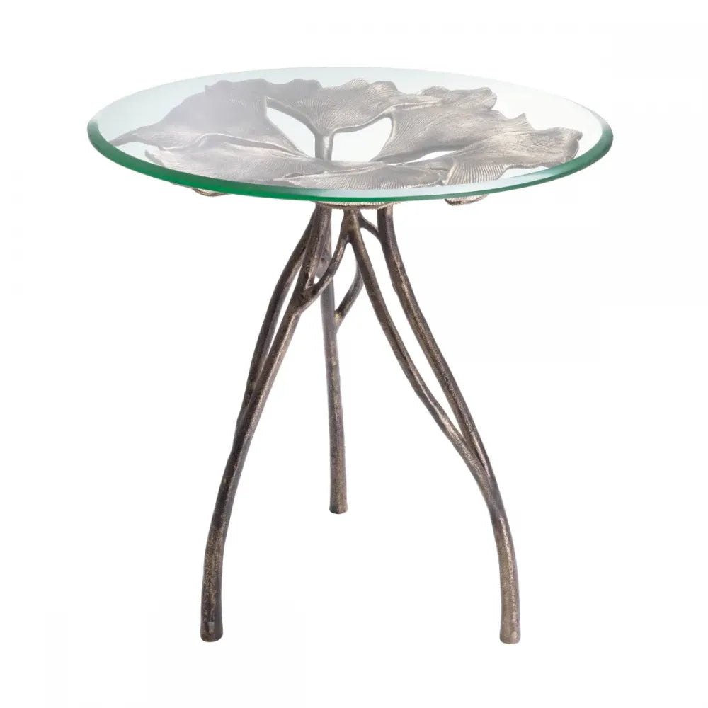 Masuta laterala Rotunda din Aluminiu Alama antichizata si Sticla Transparent D58xH56.5cm Poseidon Eichholtz