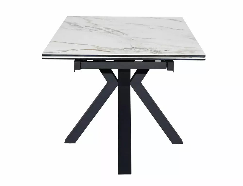 Masa Extensibila de 12 persoane din Sticla securizata+Ceramica Alb amber bianco si Metal Negru mat L160-240xH76cm Columbus
