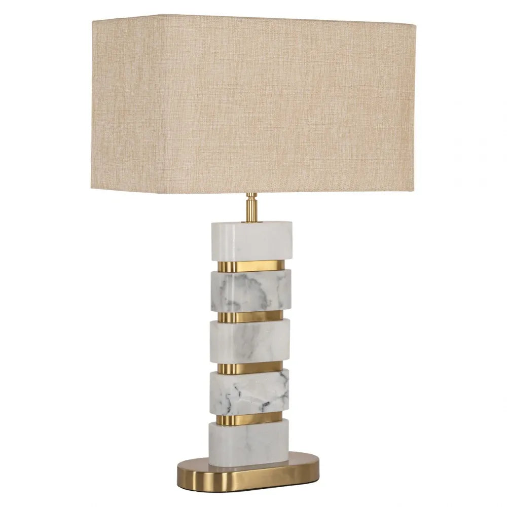 Veioza din Metal/Marmura/Textil Auriu/Alb/Bej L40xH64cm Lenore