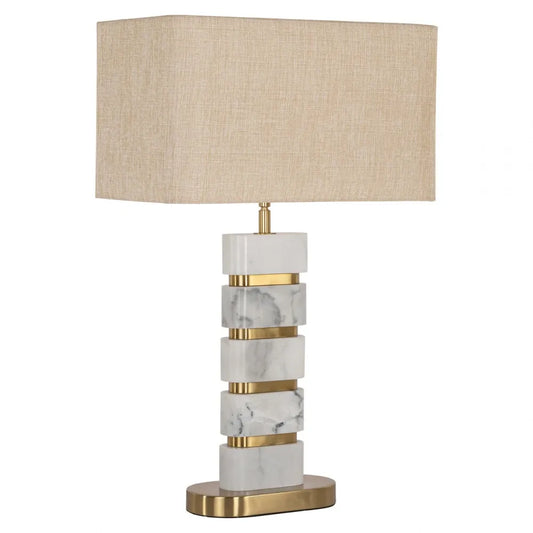Veioza din Metal/Marmura/Textil Auriu/Alb/Bej L40xH64cm Lenore