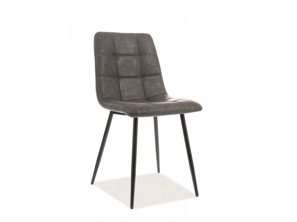 Set 2 scaune tapitate cu Piele ecologica Gri cu picioare din Metal Negru H88xL45xA38cm Look