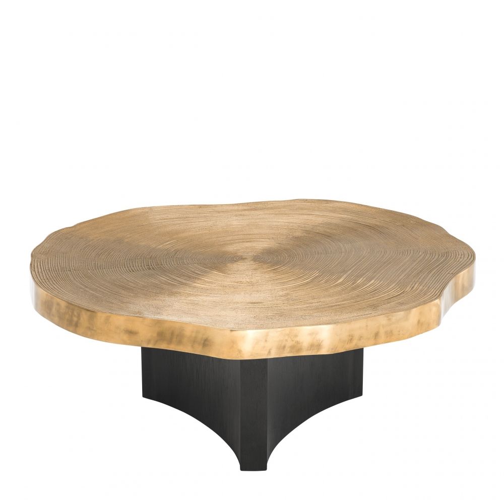 Set 2 masute de cafea Rotunde din MDF si Lemn masiv Negru/Auriu D85/95xH34/41cm Thousand Oaks