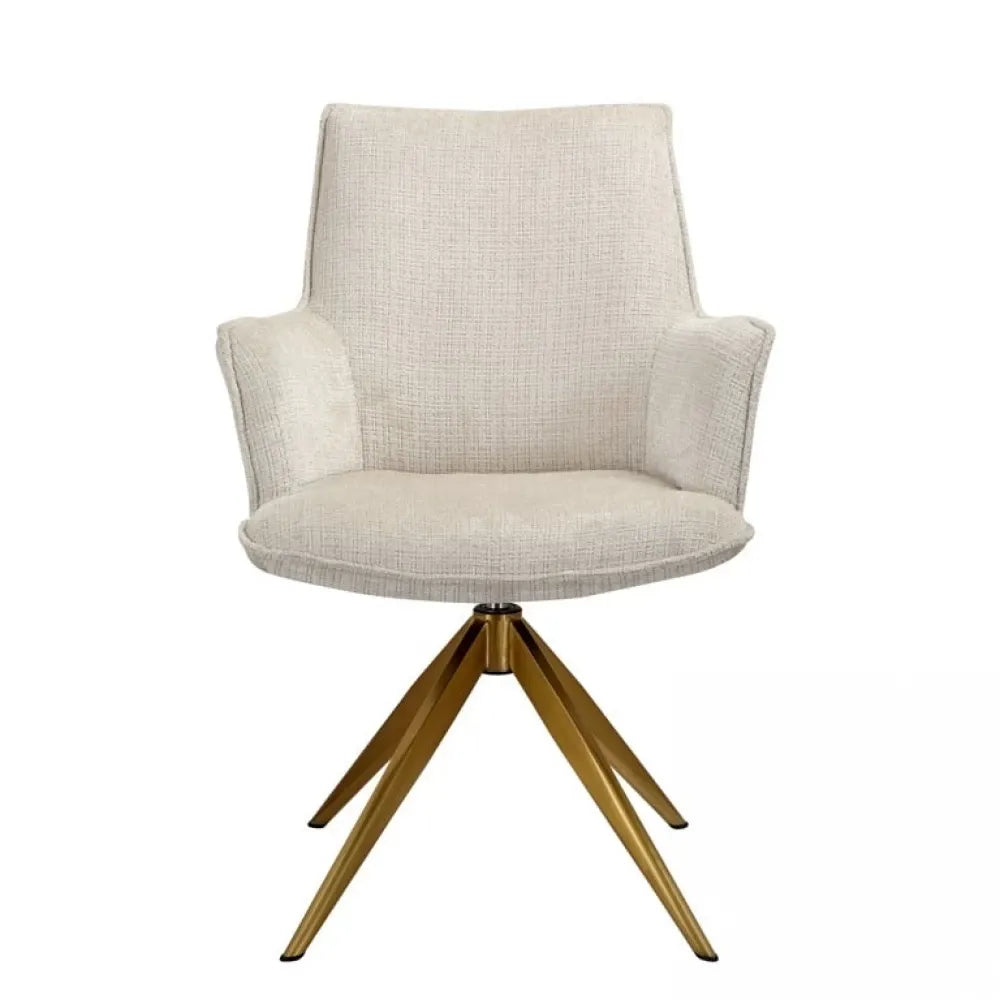 Scaun cu brate tapitat cu Chenille Bej cu picioare din Metal Auriu H89xL52xA63cm Dakota Richmond Interiors
