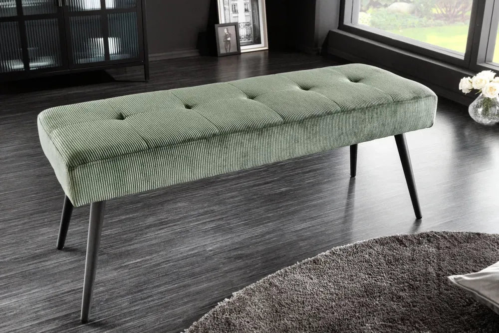 Bancheta din Metal Negru si Catifea raiata Verde H42xL100cm Boutique