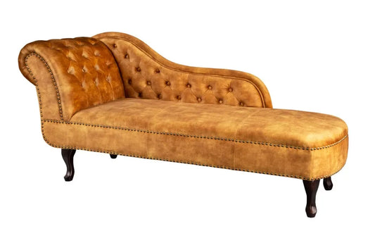 Sezlong tapitat cu Catifea Galben L170cm Chesterfield