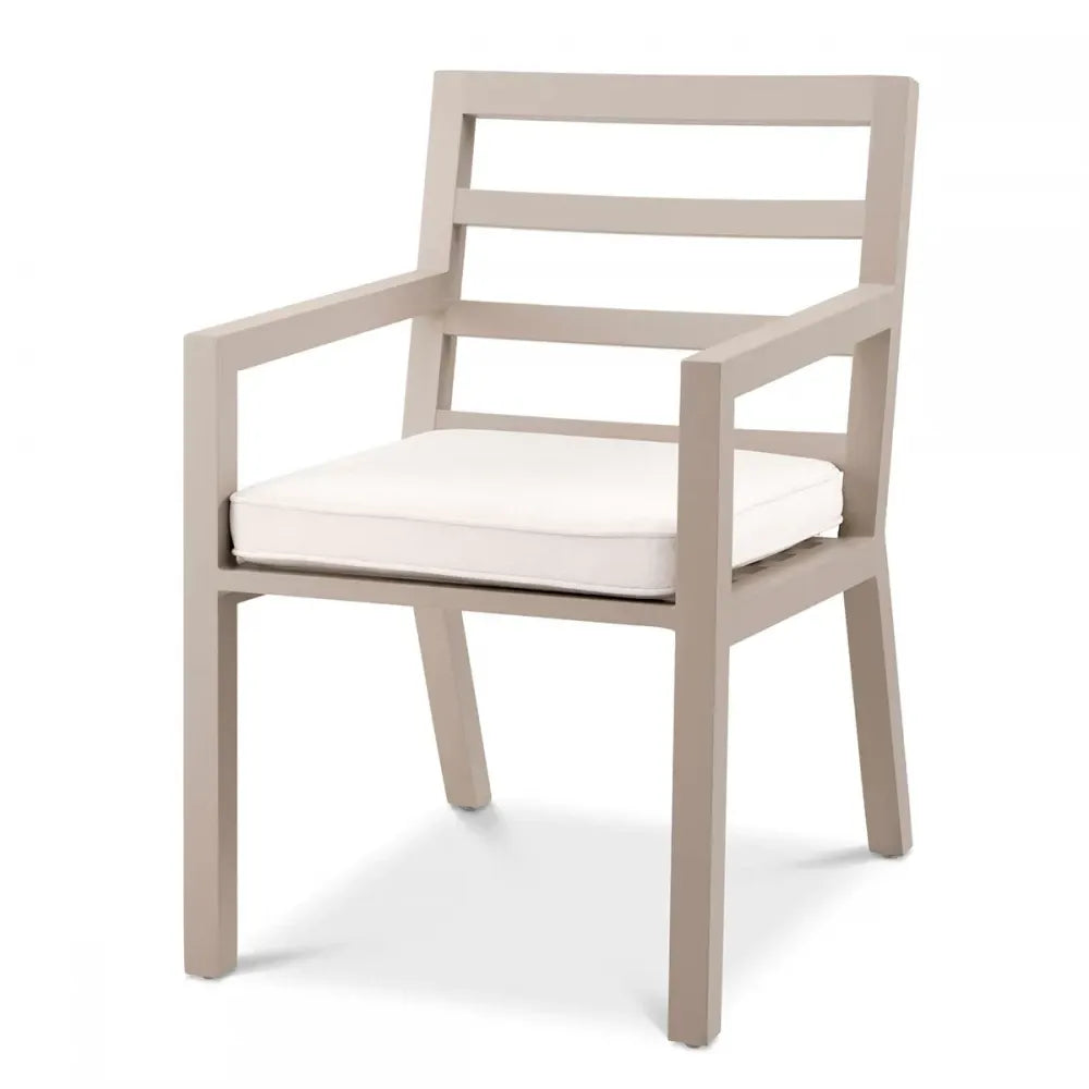 Scaun de exterior din Metal Bej si Stofa Alb H86xL55.5xA66.5cm Delta Eichholtz