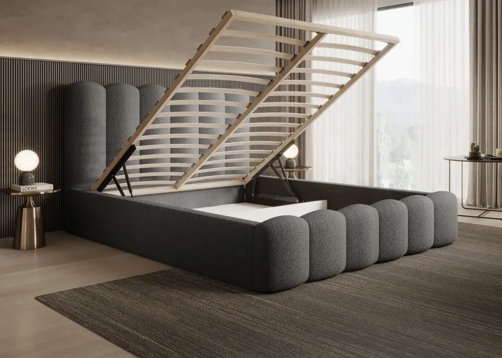 Pat 140 x 200 tapitat cu Stofa boucle Abriamo Gri inchis Aveline