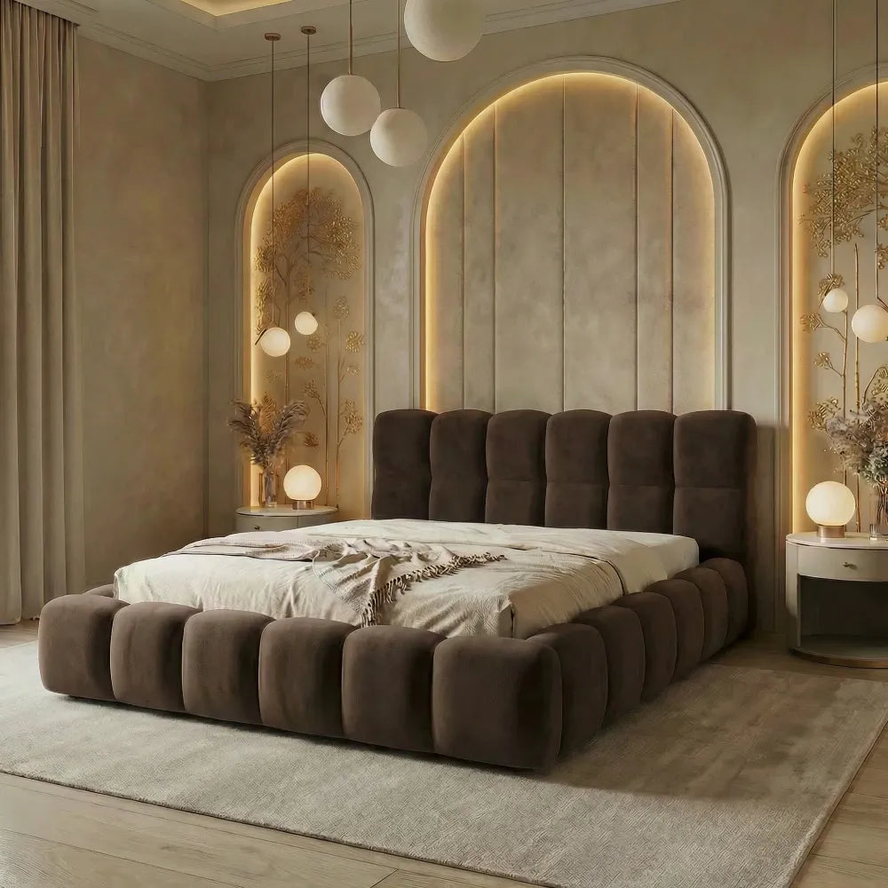 Pat tapitat cu material catifea Maro 180 x 200 Boston slim