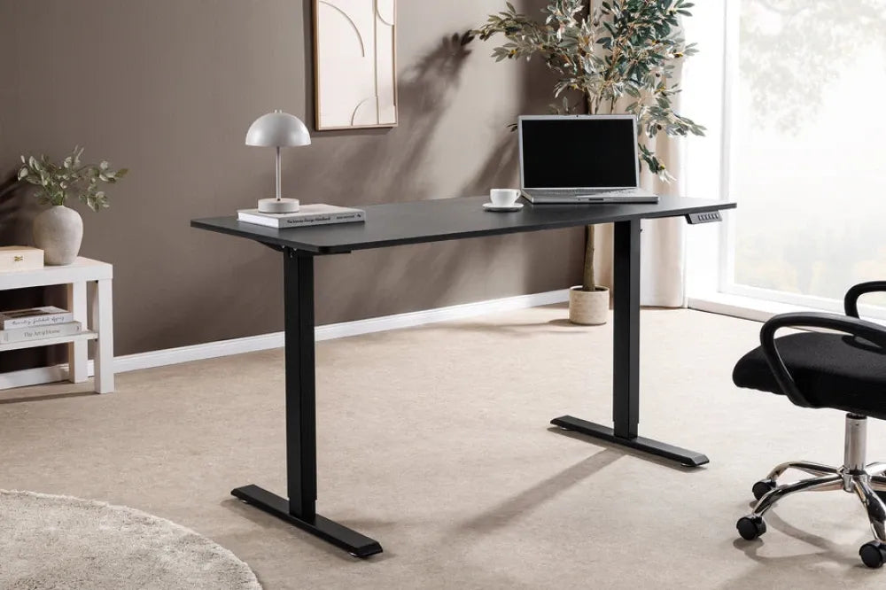 Birou cu inaltime reglabila din MDF Negru si Metal Negru L140xH72-119cm BLACK DESK
