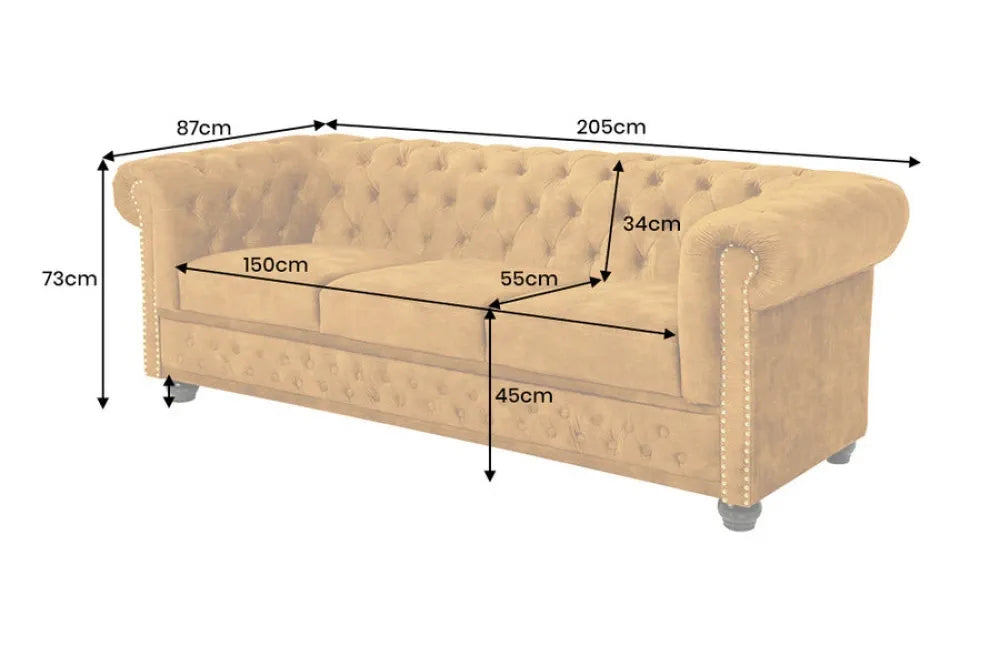 Canapea tapitata cu Catifea Galben mustar L205cm CHESTERFIELD