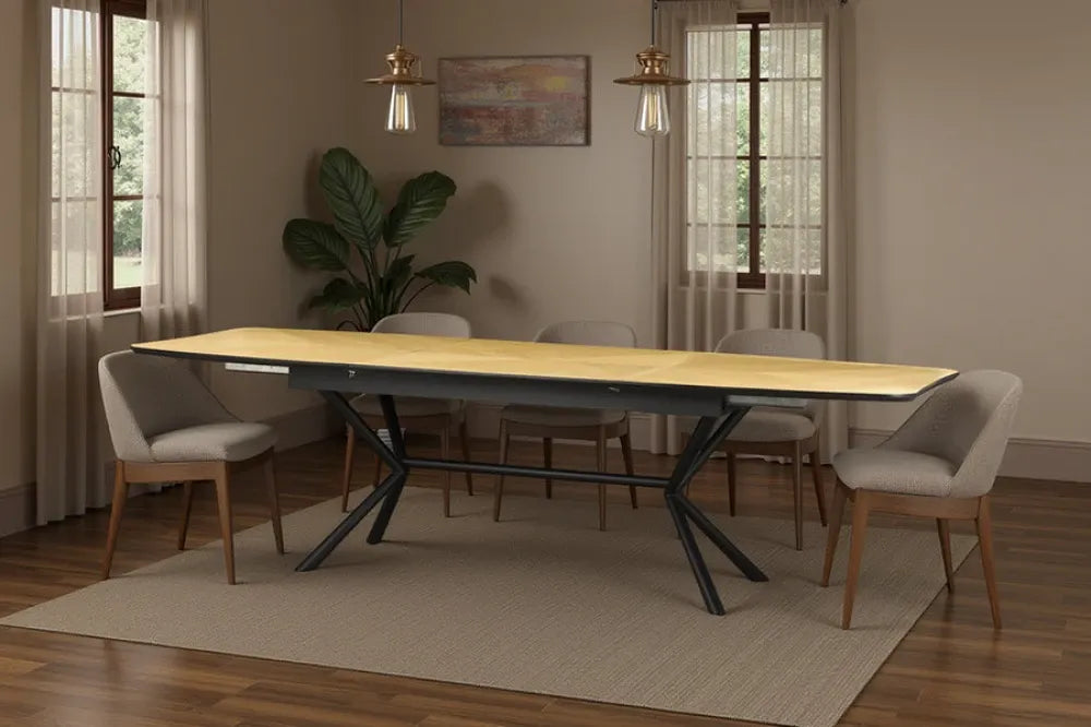 Masa extensibila din MDF Maro si Metal Negru L180-270xH76cm GRANDEZZA