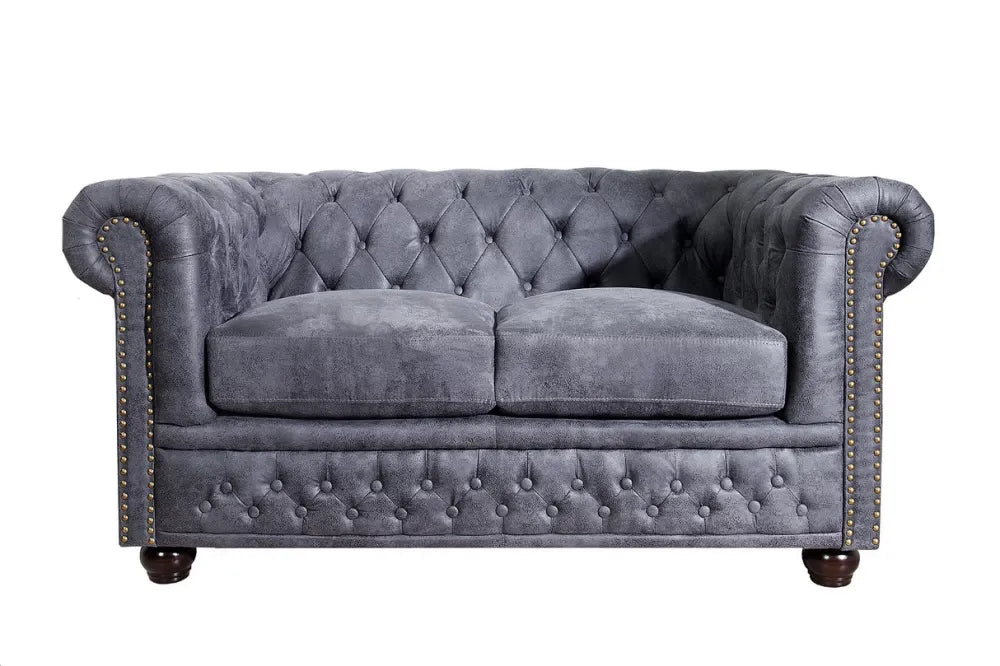 Canapea 2 locuri tapitat cu Microfibra Gri L150cm Chesterfield