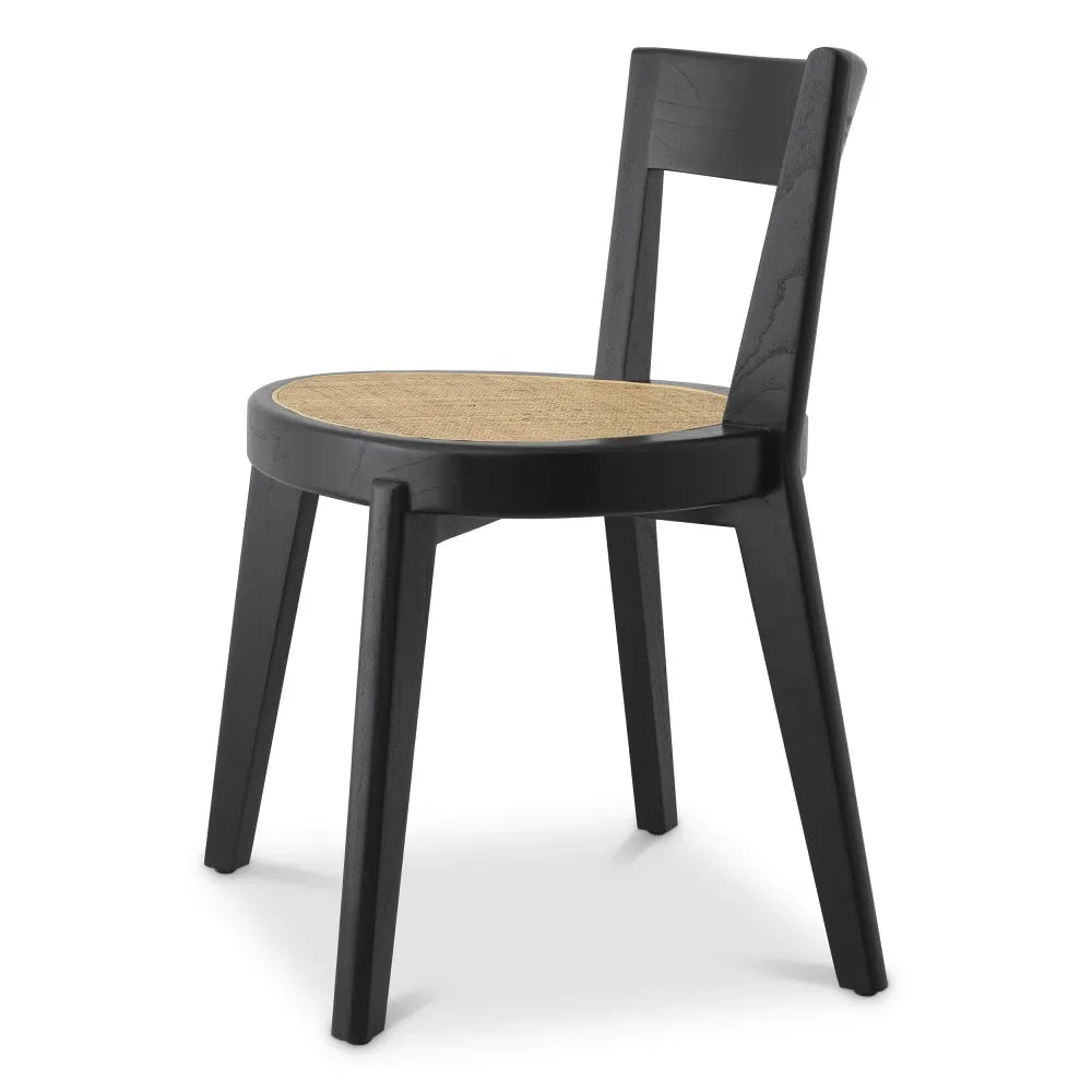 Scaun din Ratan Bej si Lemn Negru L54xA47xH76cm Alvear Eichholtz
