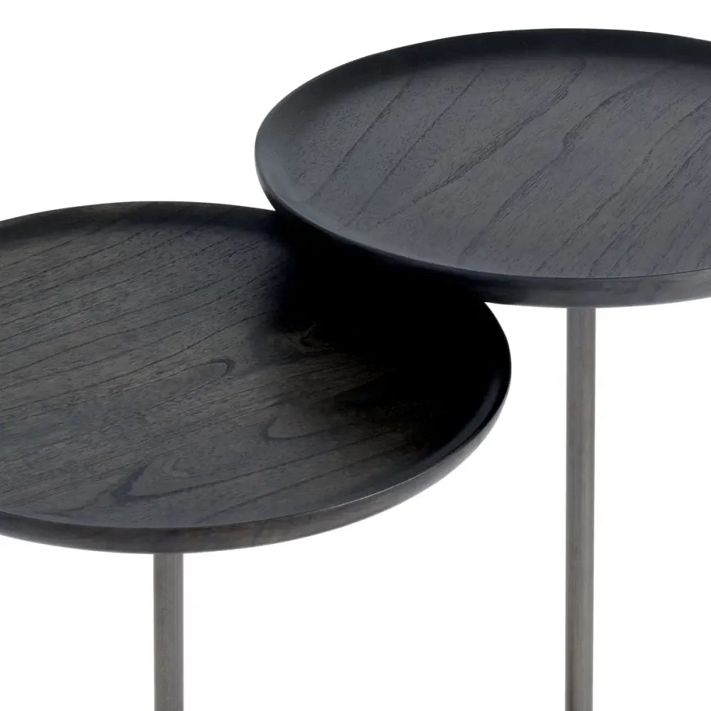Set 2 masute laterale Rotunde din Marmura/ Metal Gri/Bronz si Lemn de mindi Maro D35xH50.5/56cm Puglia Eichholtz
