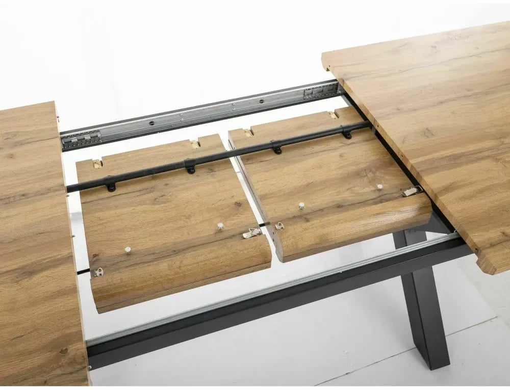 Masa extensibila din MDF+Furnir de stejar Maro si Metal Negru L160-240xH76cm Xaviero II