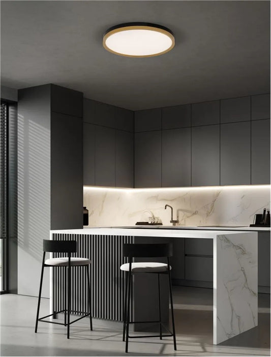 Plafoniera structura din Metal Negru/Auriu si abajur din Acrilic Alb H5xL50cm IP20 38W 2198lm 3000k CANTRIA