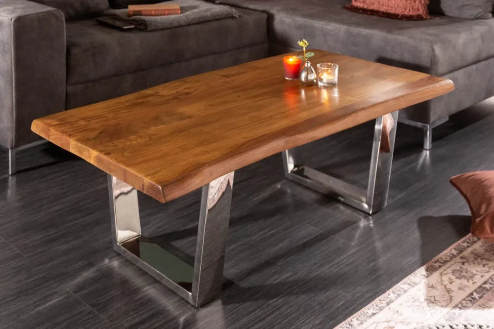 Masuta de cafea din Lemn de salcam Maro si Otel inoxidabil Argintiu L110xH40cm Mammut