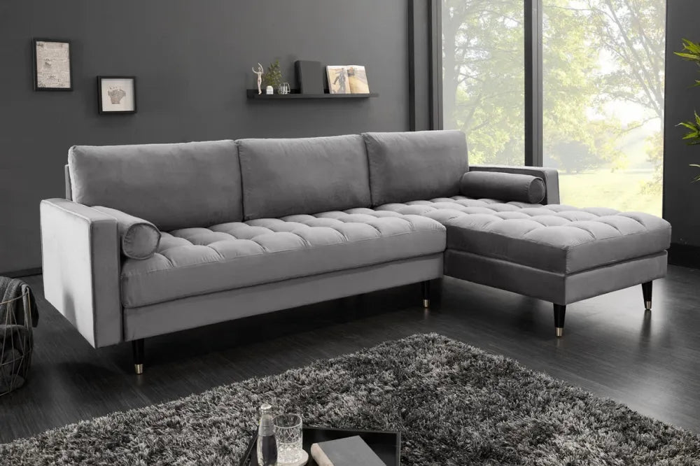 Coltar cu orientare reversibila tapitat cu Catifea Gri L260cm Cozy