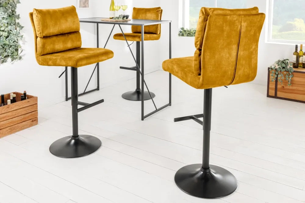 Set 2 scaune de bar din Metal Negru si Catifea Galben H100-121xL45cm Comfort