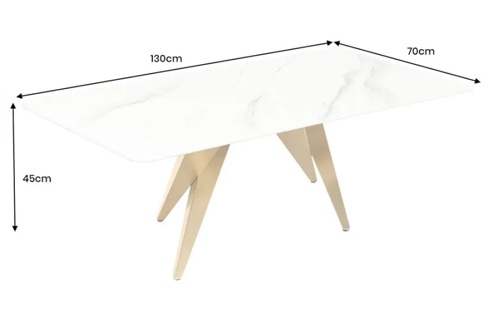 Masuta de cafea din Ceramica Alb cu efect de marmura si Metal Auriu L130xH45cm Art living