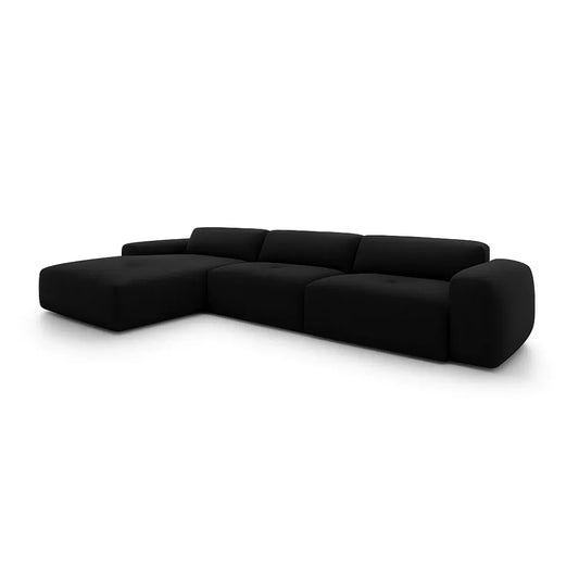 Coltar Loran fix in forma de L din catifea Vogue negru L364×180×H65 cm