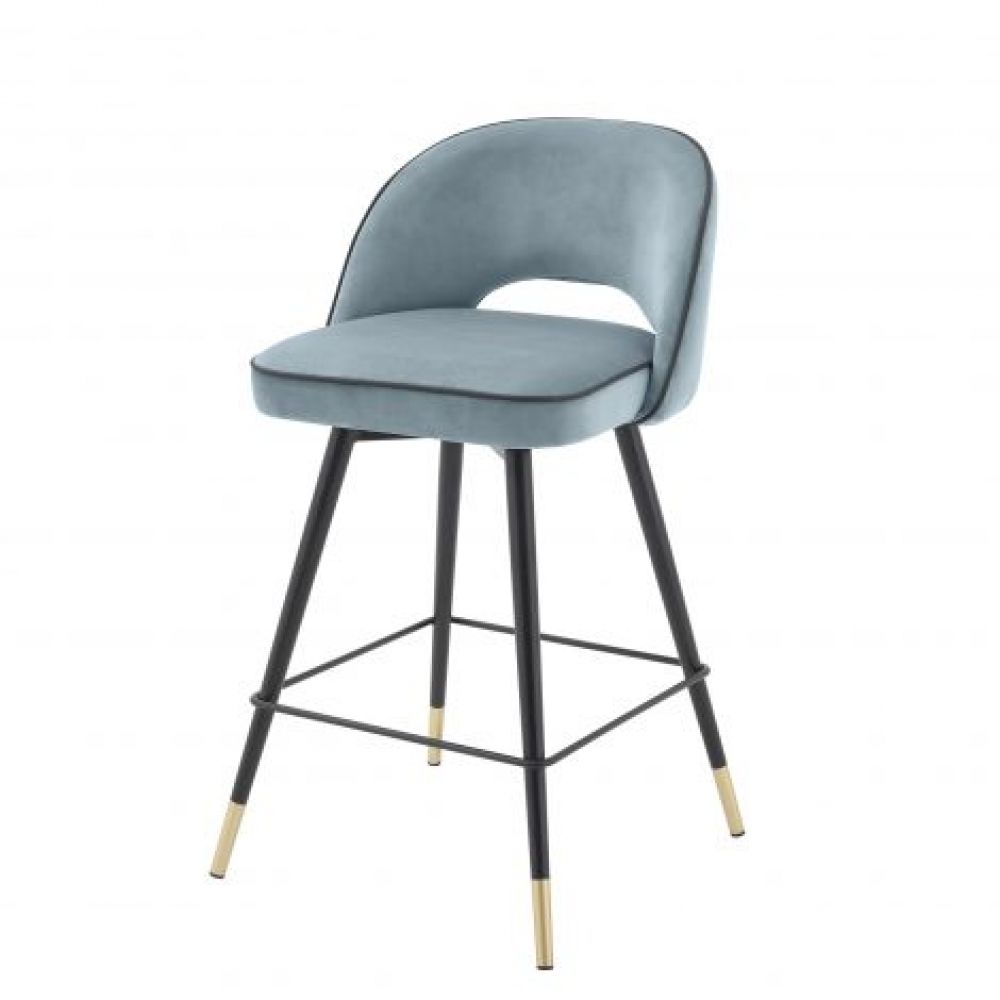 Set 2 scaune de insula rotative tapitat cu Catifea Albastru cu picioare din Metal Negru/Auriu H93xL51xA52cm Cliff