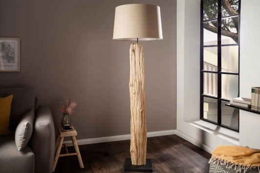 Lampa de podea din Lemn Bej si Textil Bej H177xD55cm Rousilique