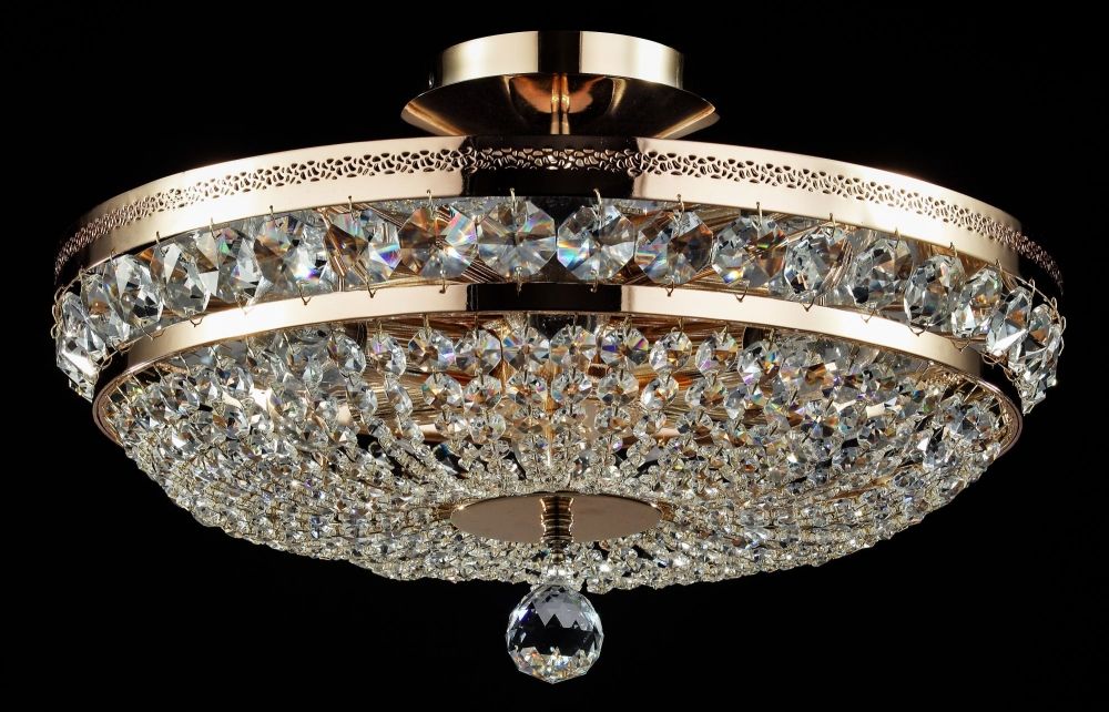 Candelabru Rotund din Metal si Cristal Auriu/Transparent Ottilia D44xH26cm