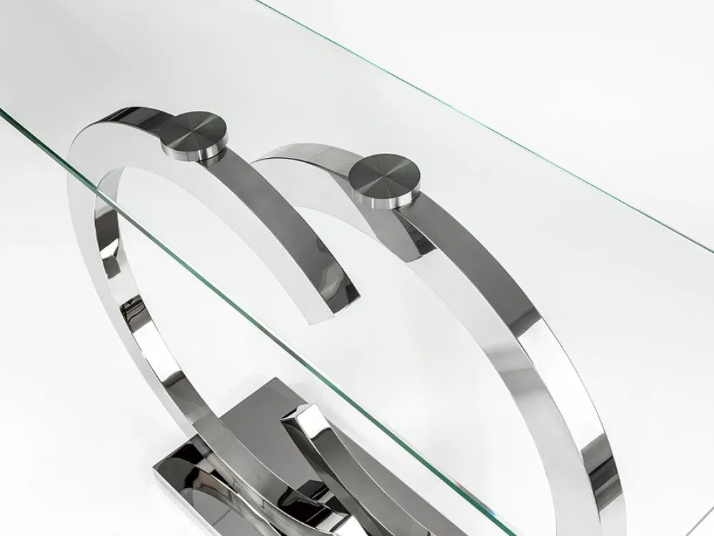 Consola din Otel inoxidabil Argintiu si Sticla securizata Transparent L120xH79cm Casandra