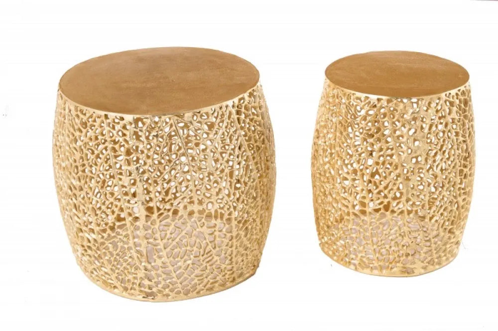 Set 2 masute laterale Rotunde din Metal Auriu D35/45xH40/42cm Leaf