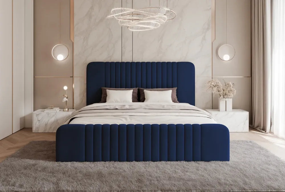 Pat 180 x 200 tapitat cu Catifea Dream velvet Albastru Polema