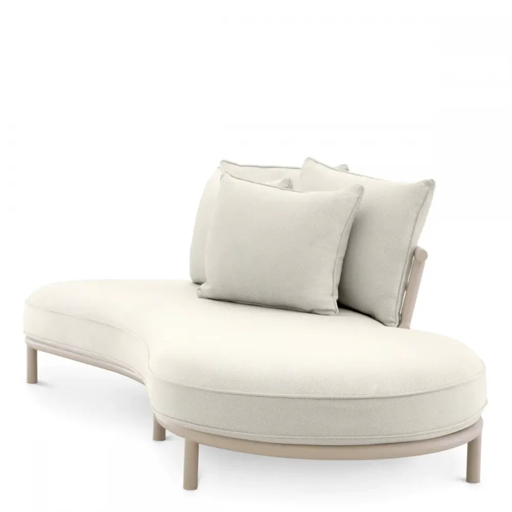Canapea de exterior stanga din Metal Bej si Stofa Alb/Gri H59xL220cm Laguno  Eichholtz