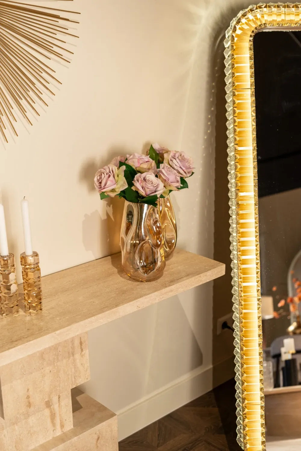 Oglinda cu iluminare din Metal/Cristal Bronz/Transparent L74xH171cm Khalo
