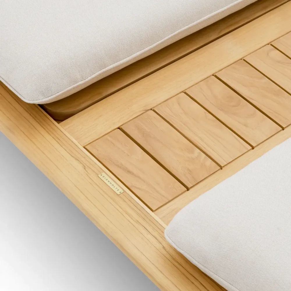 Sezlong dublu exterior din Lemn de tec Maro si Stofa Bej H96xL210cm Weston Eichholtz
