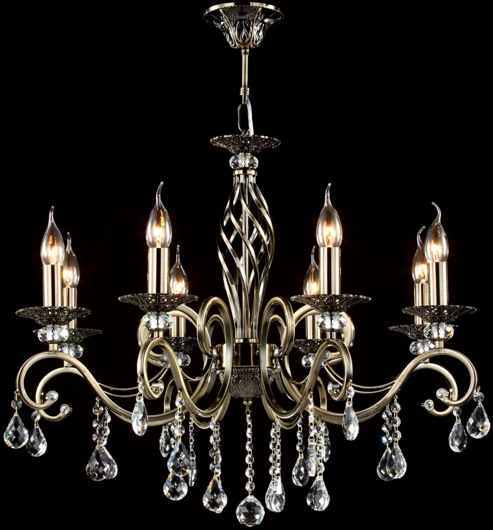 Candelabru rotund cu inaltime reglabila din Cristal Auriu cu 8 becuri D72xH119cm Grace