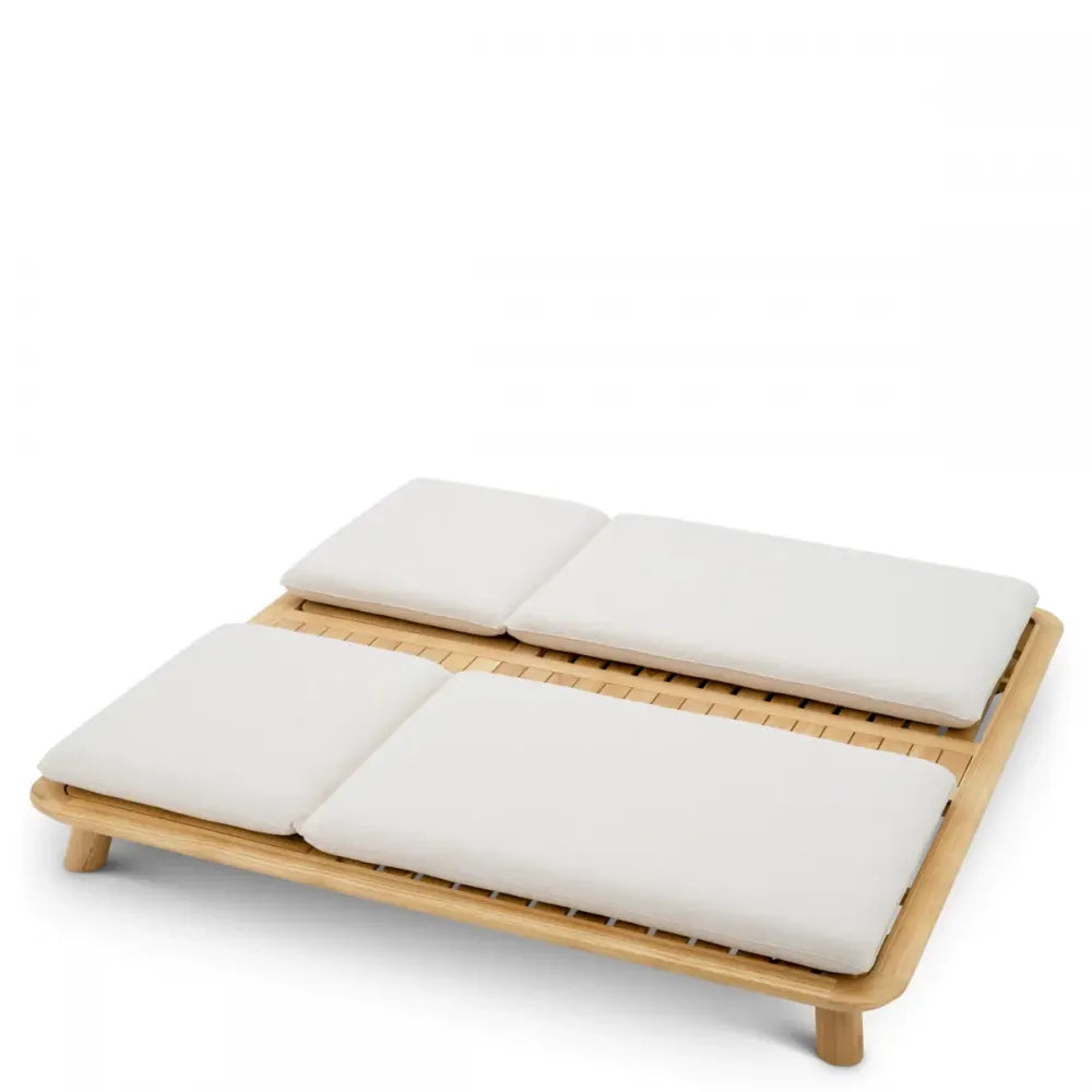 Sezlong dublu exterior din Lemn de tec Maro si Stofa Bej H96xL210cm Weston Eichholtz