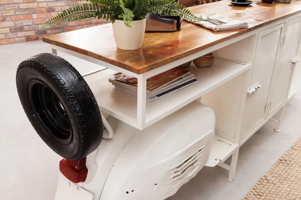 Dulap bar din Lemn de mango Maro si Metal Alb L250xH105cm SCOOTER