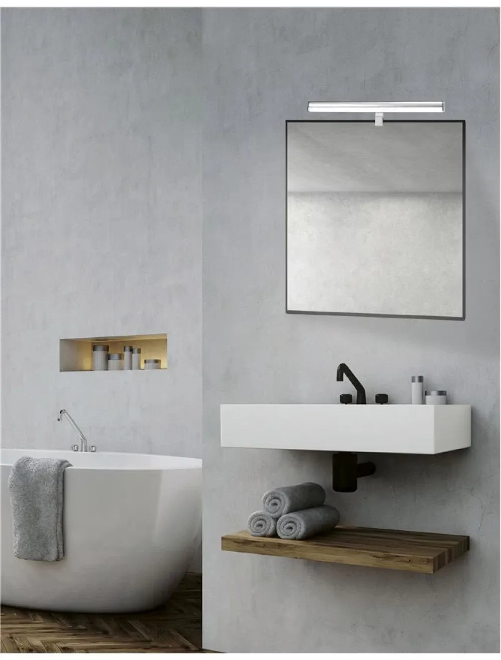 Aplica de perete structura din Aluminiu Argintiu si abajur din Acrilic Alb H6.5xL49cm IP44 12W 1174lm 3000k VANESE