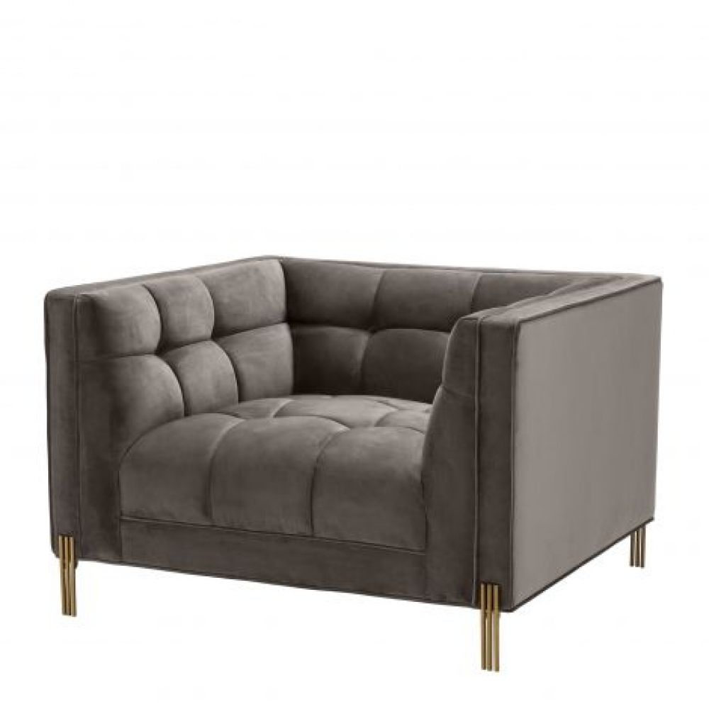Fotoliu tapitat cu Catifea  Gri cu baza din Metal Auriu H68xL104xA95cm Sienna