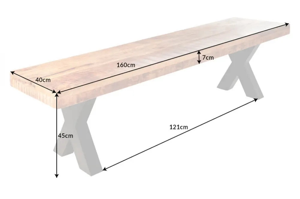 Bancheta din Metal Negru si Lemn de mango Maro H45xL160cm Iron craft