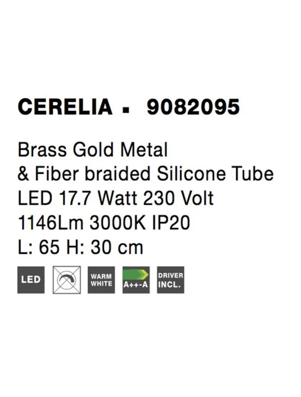 Plafoniera structura din Metal Auriu si abajur din Silicon Alb H30xL90cm IP20 17W 1146lm 3000k CERELIA