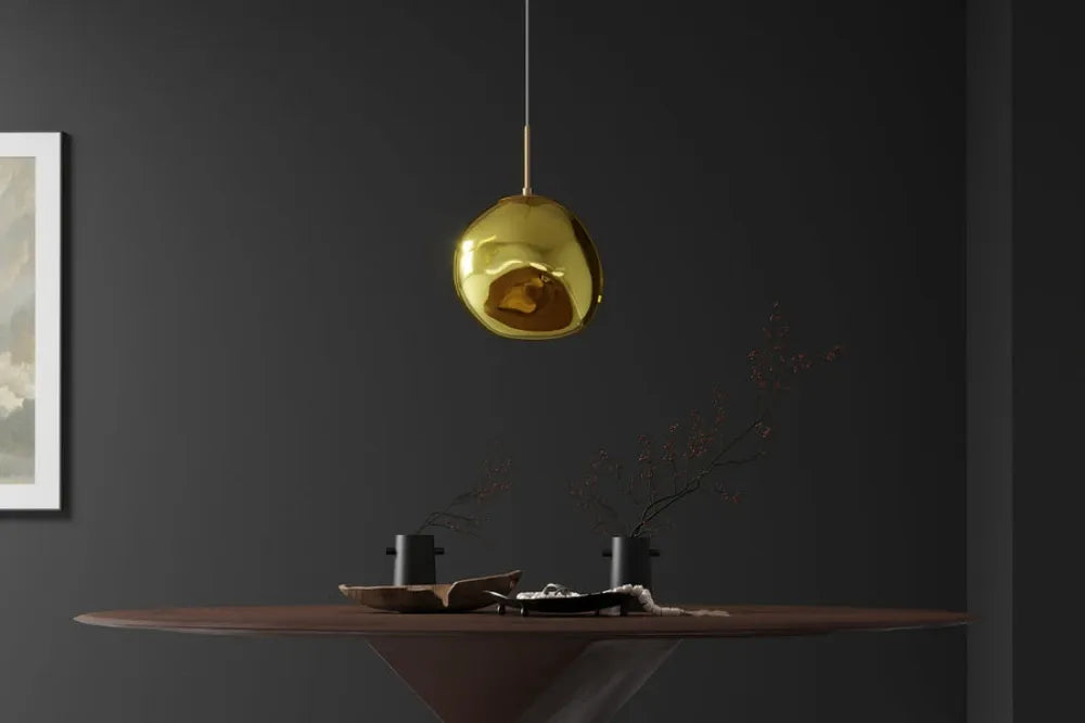 Pendul din Metal Auriu si Sticla Auriu D35xH150cm LIQUID DIAMOND