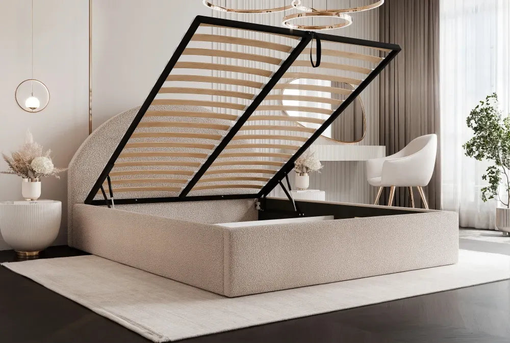 Pat 180 x 200 tapitat cu Stofa boucle Quelle Bej inchis Venila