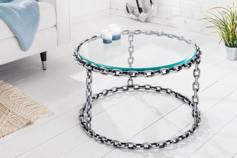 Masuta de cafea din Sticla securizata Transparent si Metal Argintiu L65xH40cm Chain