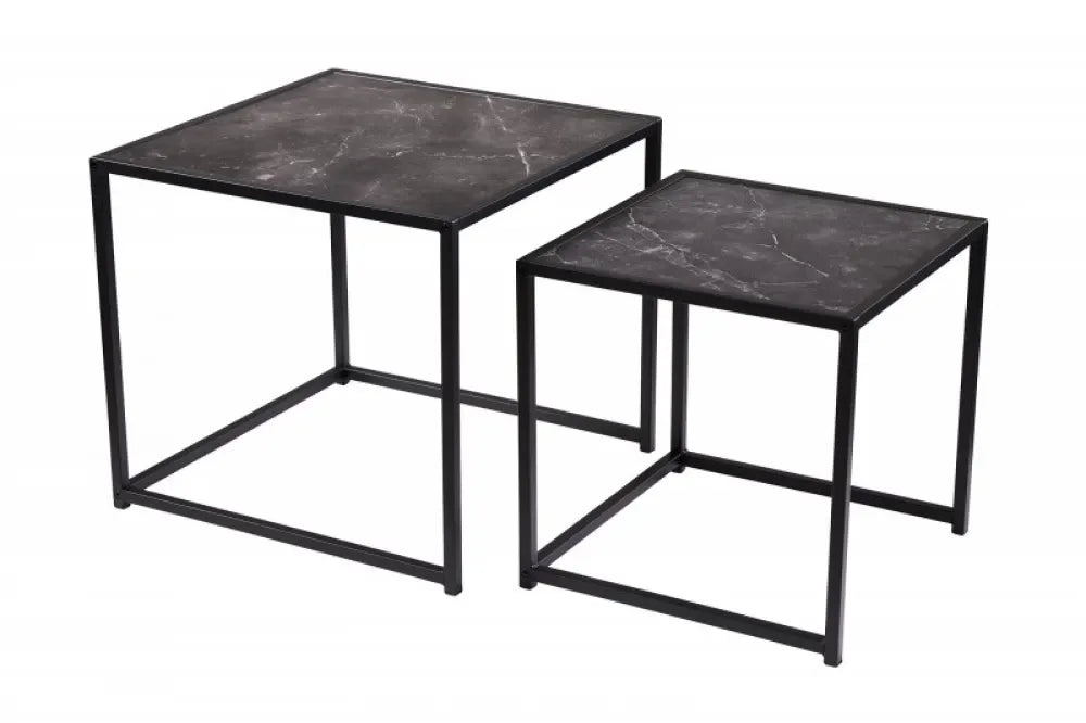 Set 2 masute laterale Patrate din Lemn stratificat Gri antracit si Metal Negru L40/50xH40/45cm Slim