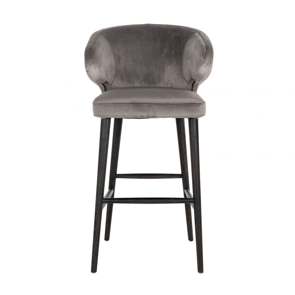 Scaun de bar tapitat cu Catifea Gri si picioare negre inaltime sezut 75cm Indigo Richmond Interiors