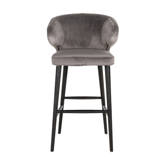 Scaun de bar tapitat cu Catifea Gri si picioare negre inaltime sezut 75cm Indigo Richmond Interiors