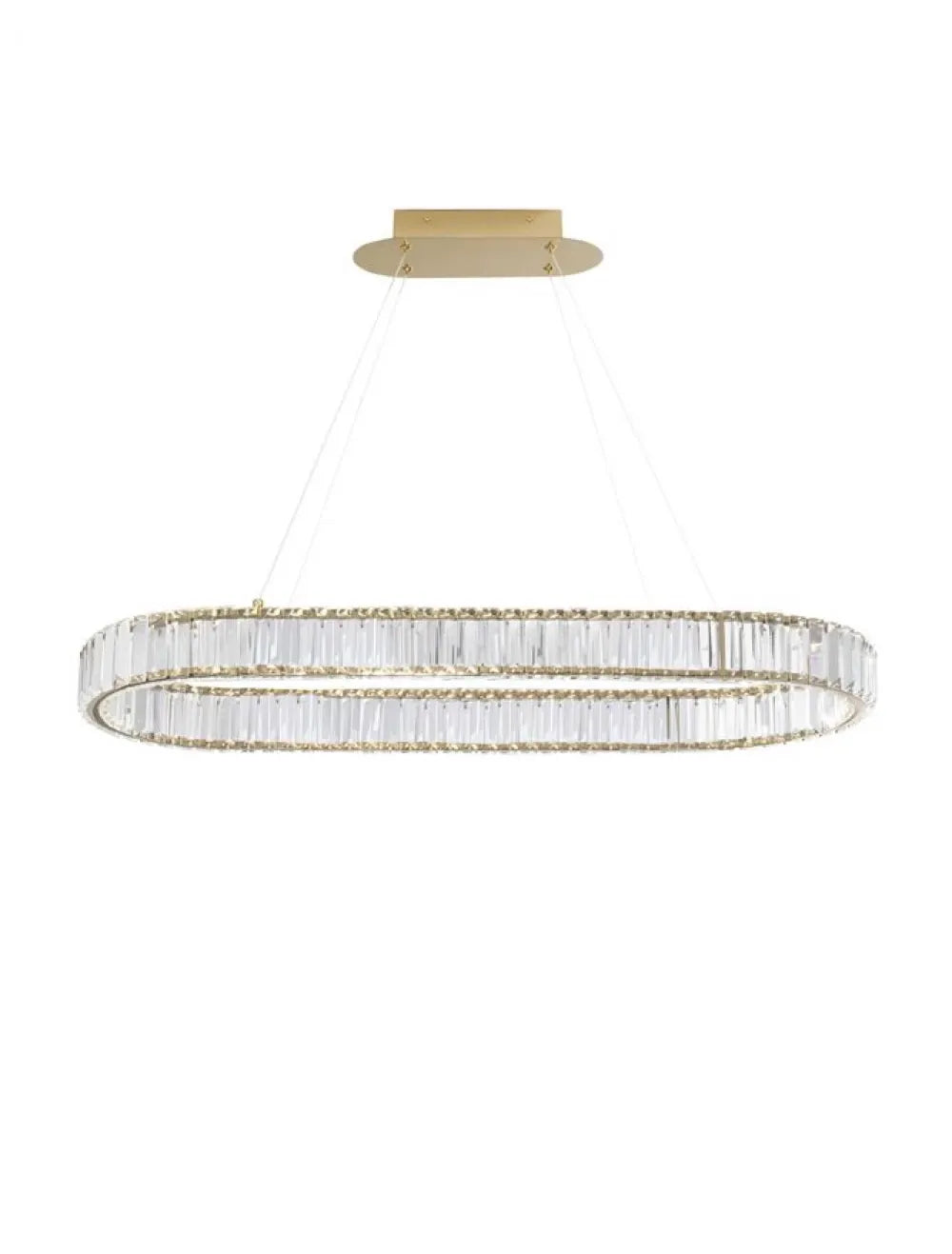 Lustra structura din Metal Auriu si abajur din Cristal Transparent H150xL92cm IP20 48W 4505lm 3500k AURELIA