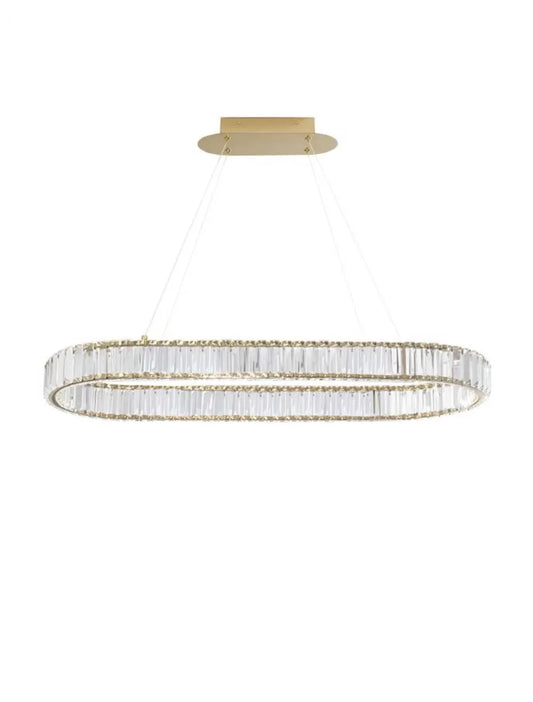 Lustra structura din Metal Auriu si abajur din Cristal Transparent H150xL92cm IP20 48W 4505lm 3500k AURELIA
